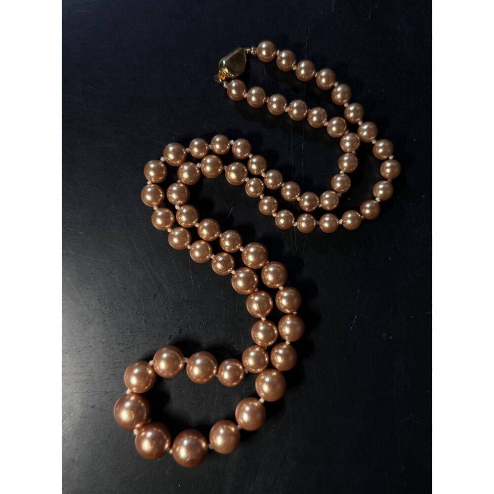 Vintage Faux Bronze Pearl Necklace Graduated Strand 35"